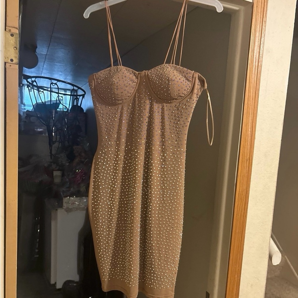 Brown Rhinestone Dress